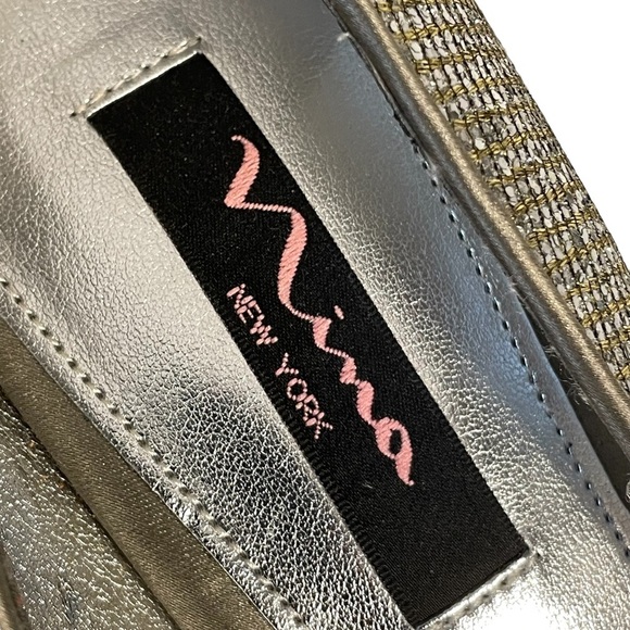 Nina Silver Glitter Fabric Leather Sole Stiletto Heel Slip On Pump Shoe Sz 8 - Picture 10 of 13